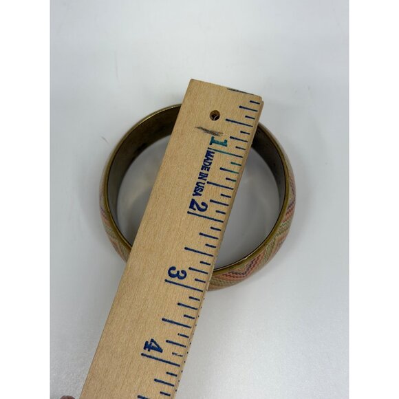 VTG Chevron Zigzag Colorful Rainbow Bangle Bracelet Gold Tone Retro Geometric 3" - Picture 5 of 7